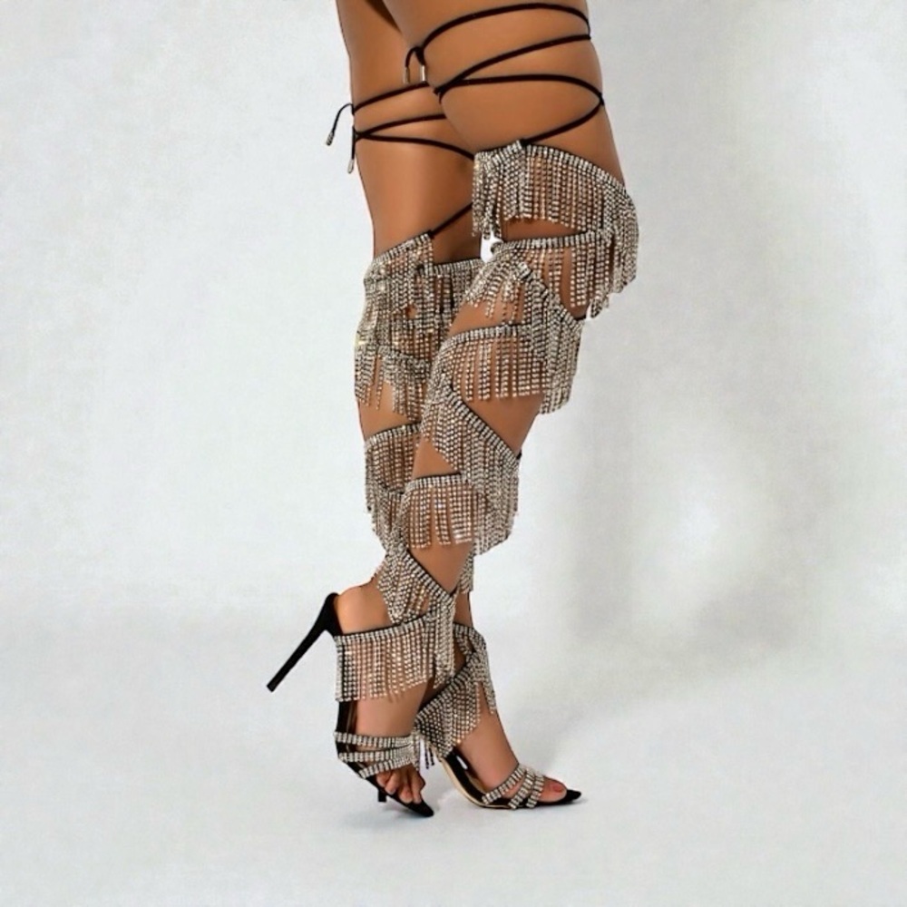 Azalea Wang Turn Me On With A Touch of Diamonds Rhinestone Wraparound Sandals